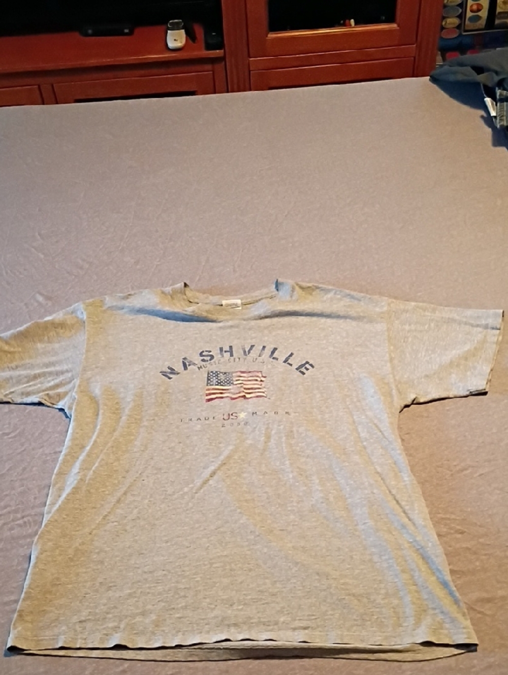 Anvil Gray Nashville Short Sleeve Tee with American Flag Graphic